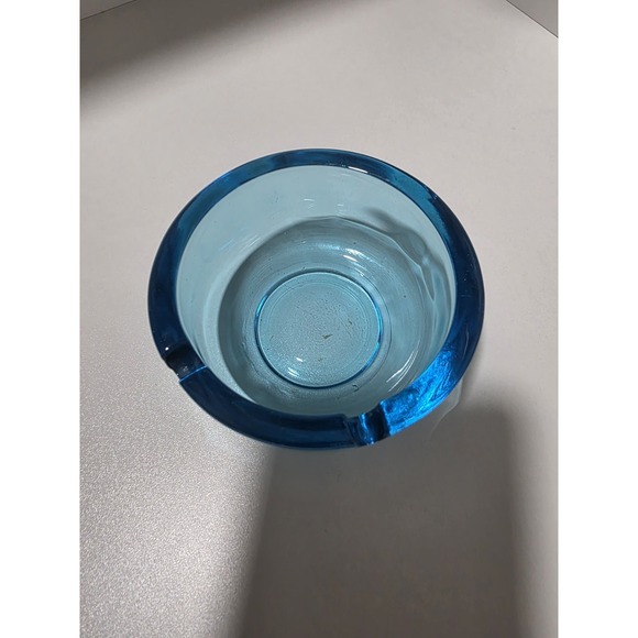 Other - Vintage Blue Glass Ashtray | Mid Century Style | Heavy Glass | 3.75" Round